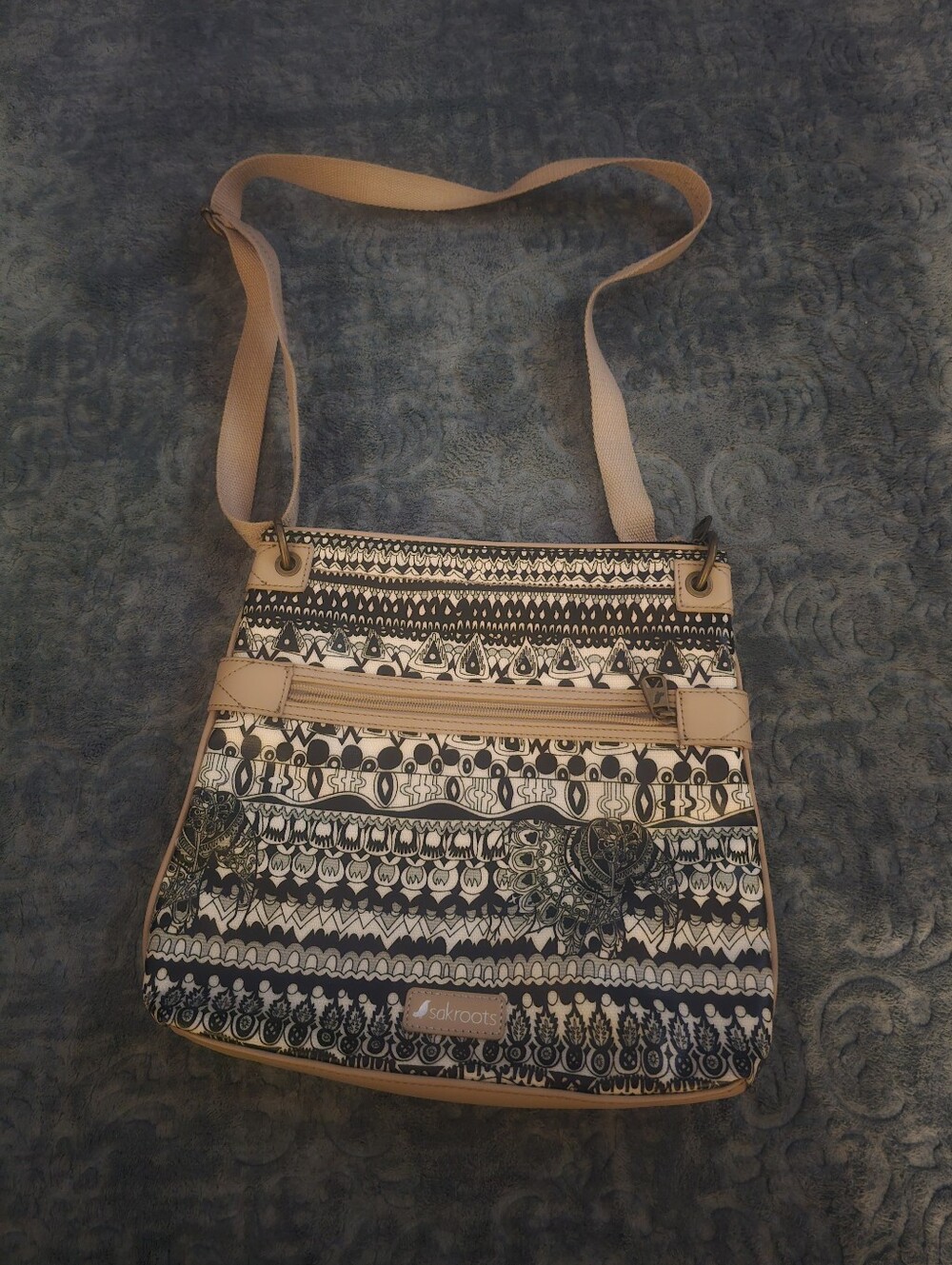 Sakroots Tan and Black Patterned Crossbody Bag